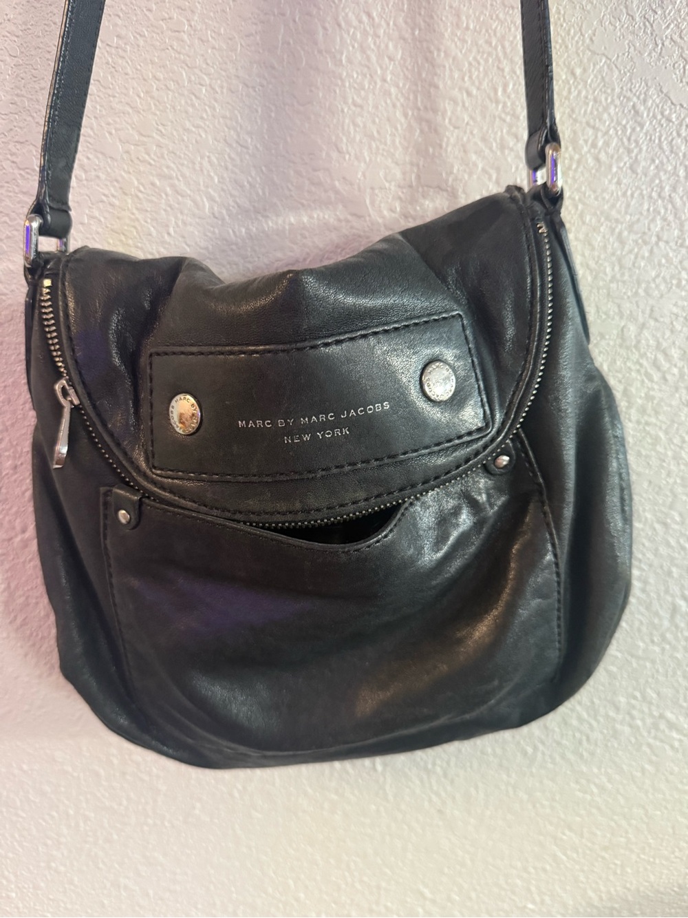 Marc by Marc Jacobs Black Leather Saddle Crossbody with Silver Hardware